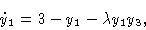 \begin{displaymath}\dot y_1 & = 3 - y_1 - \lambda y_1 y_3, \cr \end{displaymath}